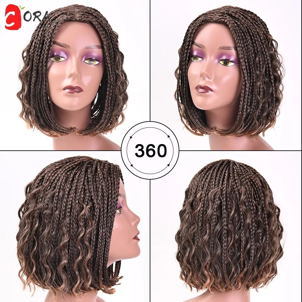 New Short Braided Wig Machine -made Synthetic Twist Box Braided Bob Wigs Curly Wigs With The End Goddess Wigs For Black Women