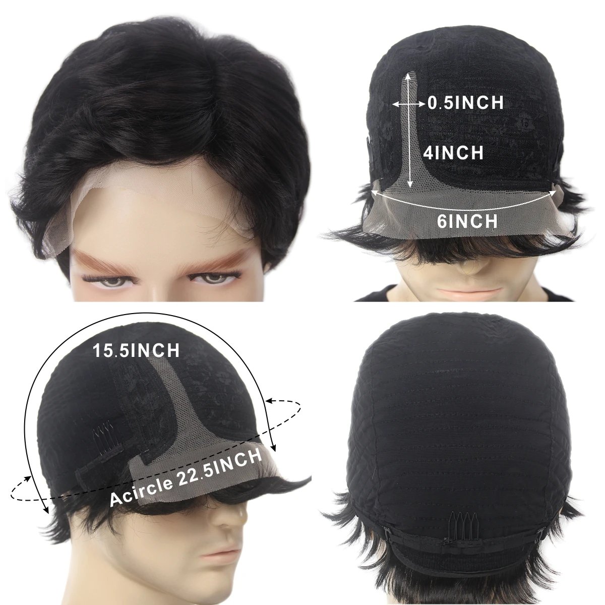 Black Mens Lace Front Mens Wigs Updated Soft Material 6X4X0.5 T Part Lace Straight Wigs with 150% Density Side Part Synthetic Ha