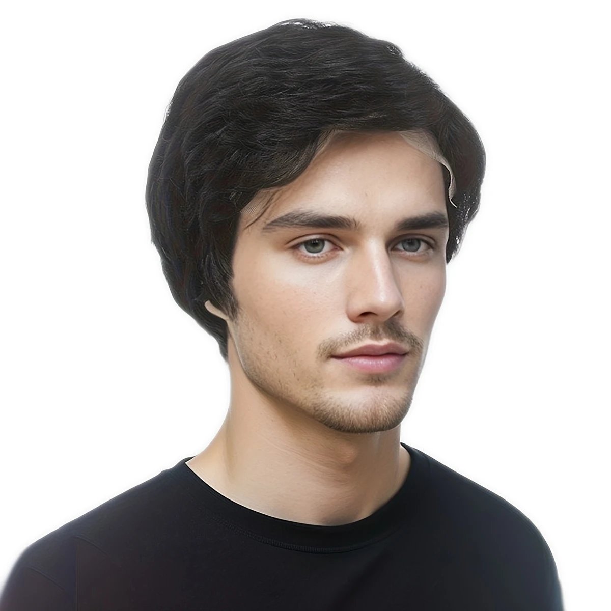 Black Mens Lace Front Mens Wigs Updated Soft Material 6X4X0.5 T Part Lace Straight Wigs with 150% Density Side Part Synthetic Ha