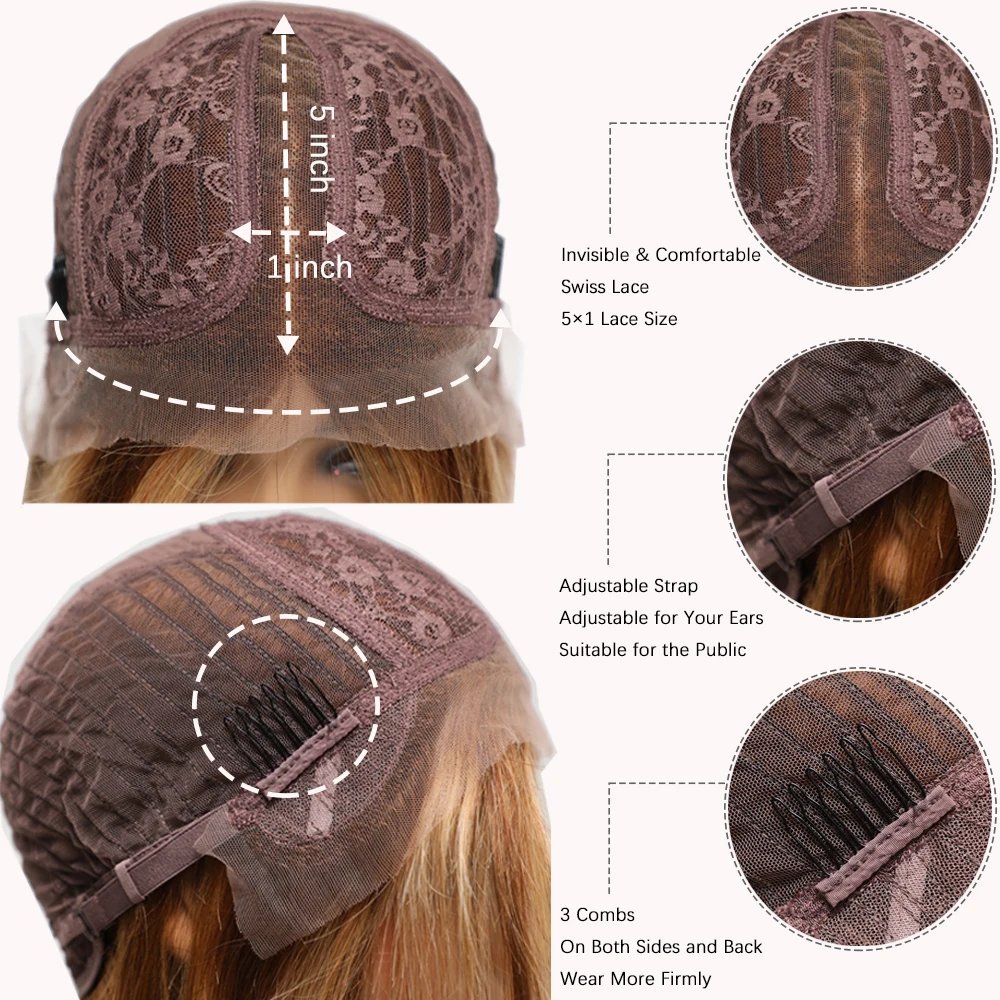 Afro Kinky Curly Synthetic Hair Long Copper Ginger Brown Lace Wig for Afro Women Wavy T Lace Wigs Daily Use Heat Resistant Fiber