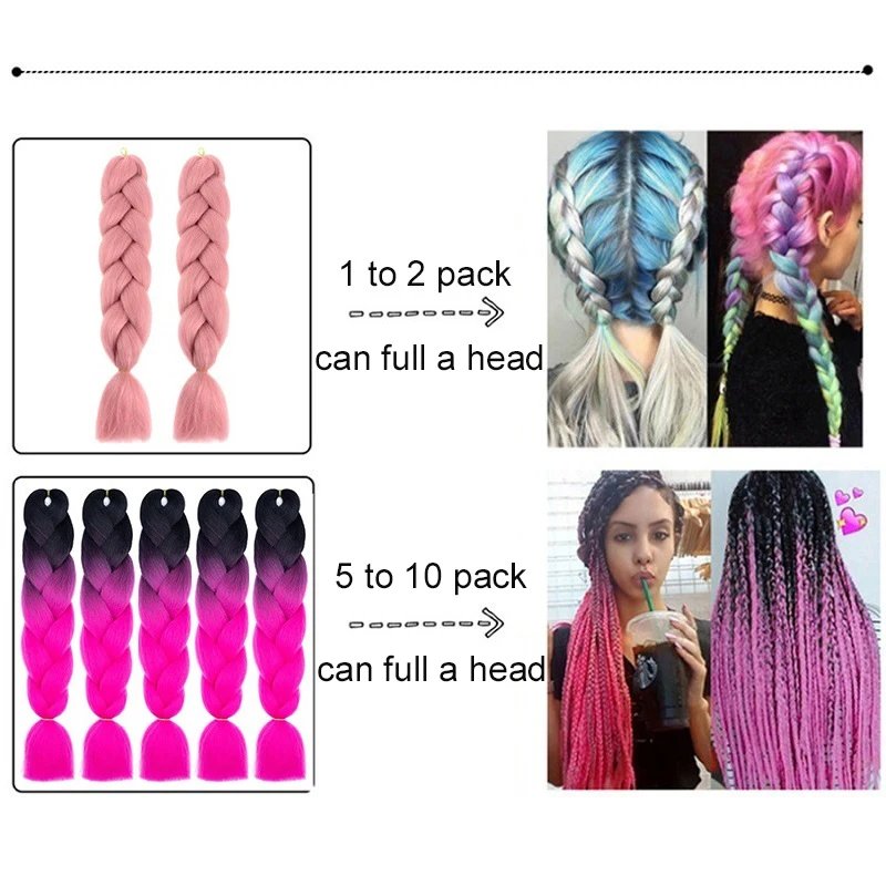 24Inch Synthetic Ombre Rainbow Mixed Colors Long Straight Box Jumbo Braids Hairpiece Crochet Hair for Women