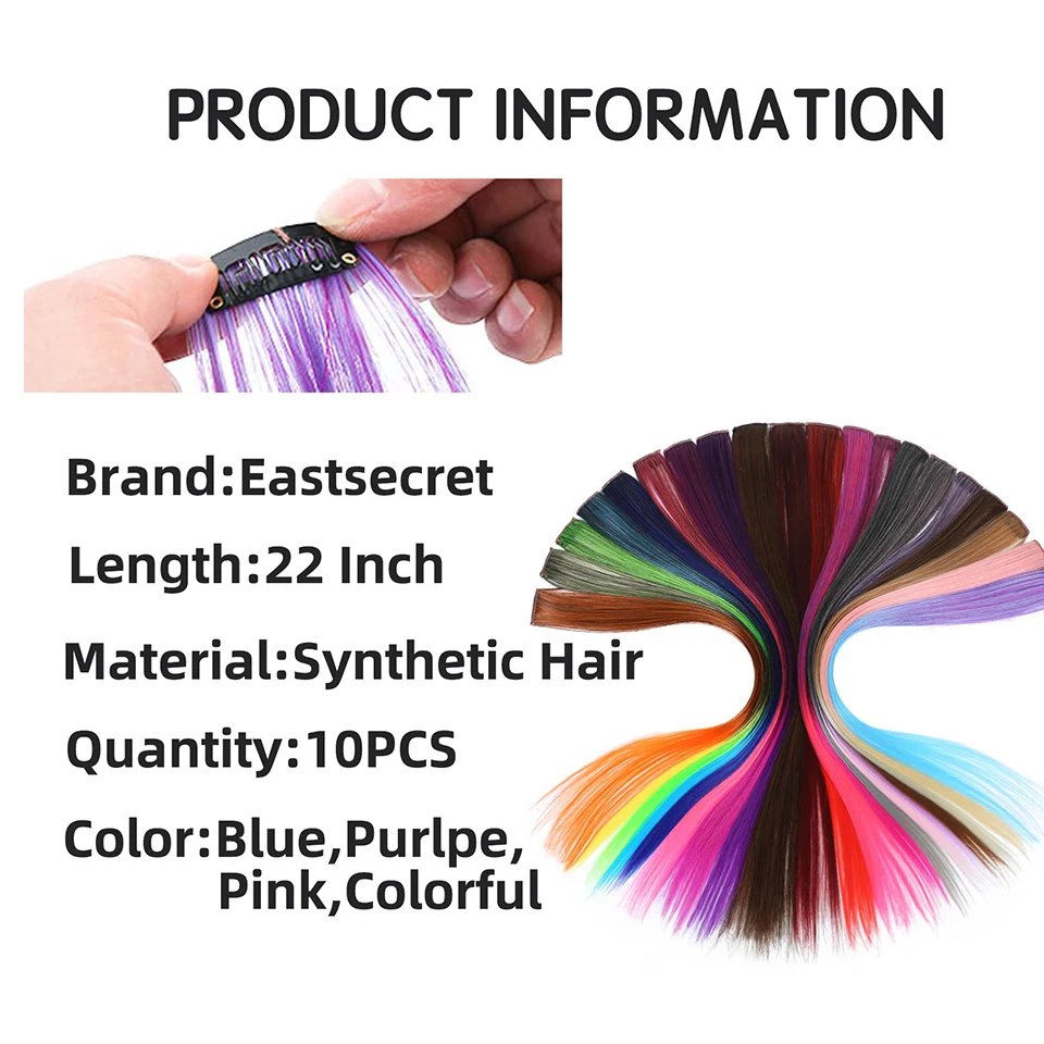 LUPU 22 Inch Colored Highlight Synthetic Hair Extensions Rainbow Long Straight Hairpieces for Women Kids Girls Purple Pink Blue LUPU 22 Inch Colored Highlight Synthetic Hair Extensions Rainbow Long Straight Hairpieces for Women Kids Girls Purple Pink Blue