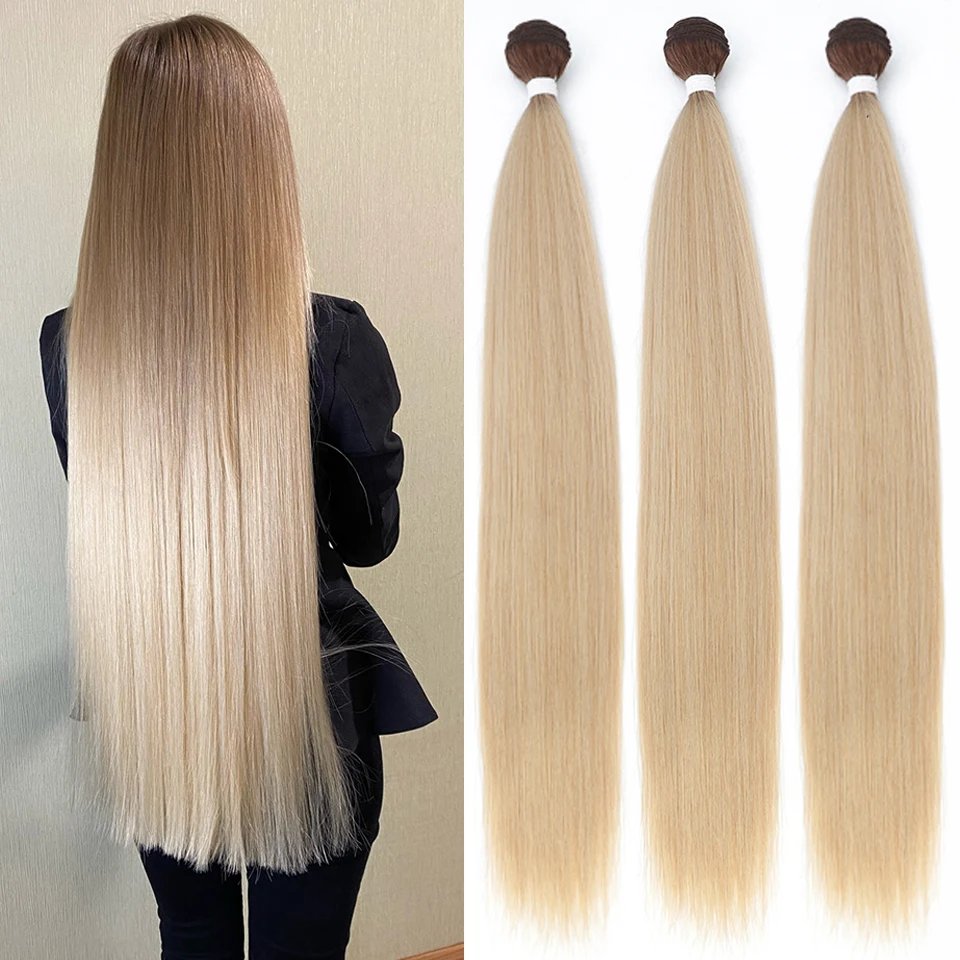 Bone Straight Hair Bundles Salon Natural Hair Extensions Fake Fibers Super Long Synthetic Yaki Straight Hair Weaving Full to End