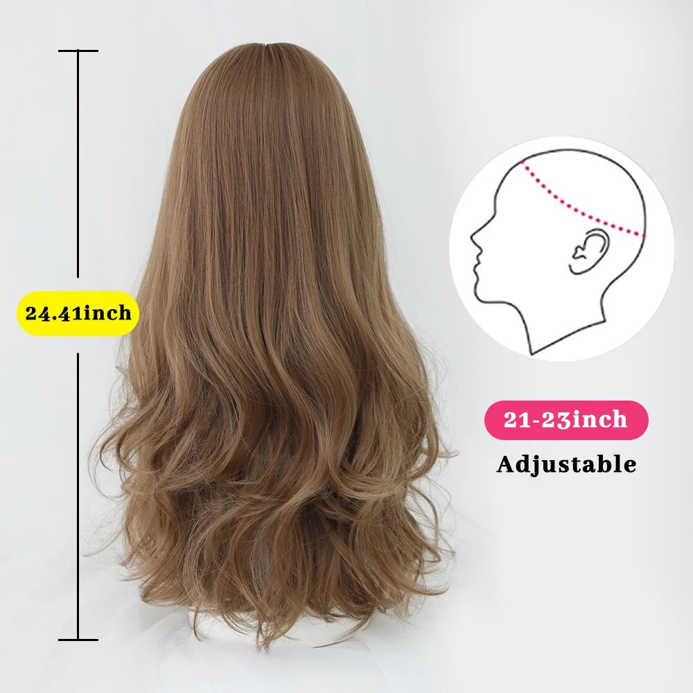 Long Curly Hair Women Wig with Bangs Daily Brown Black Pink Lolita Cosplay Braided Wigs Heat Resistant Fiber Party Fake Hair