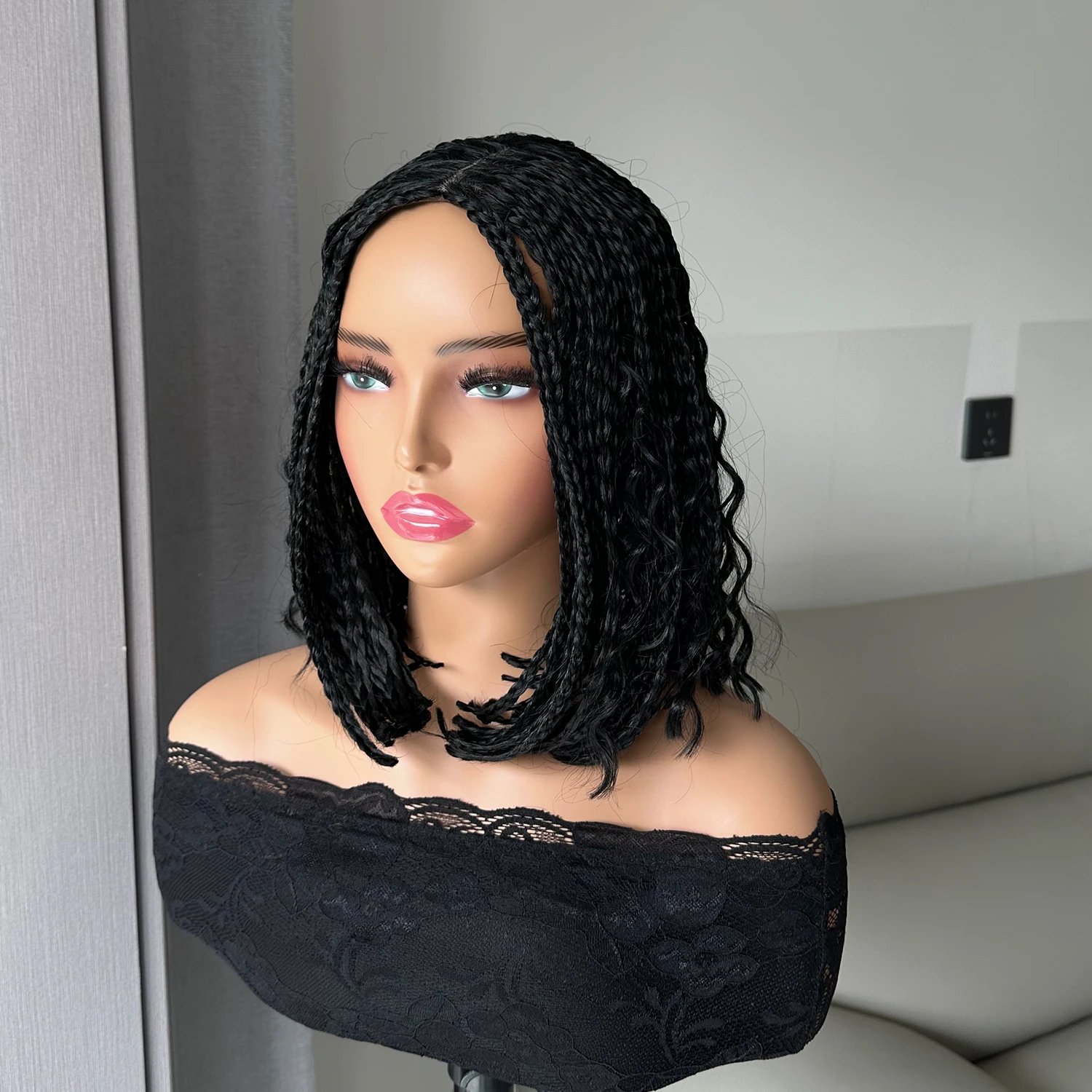 Short Braided Wig With Free Tress Box Braid Bob Wigs For Women Synthetic Goddess Cornrow Braids Hair Wig Curly Wigs Cosplay
