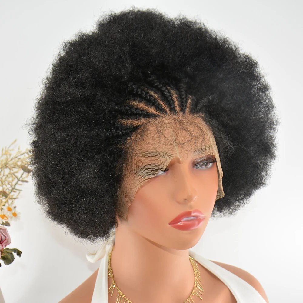 250% Density 13x4 Lace Front Braided Wig Afro Explosive Head Synthetic Short Curly Wig For Women Lace Baby Hair Fashion Wig 250% Density 13x4 Lace Front Braided Wig Afro Explosive Head Synthetic Short Curly Wig For Women Lace Baby Hair Fashion Wig