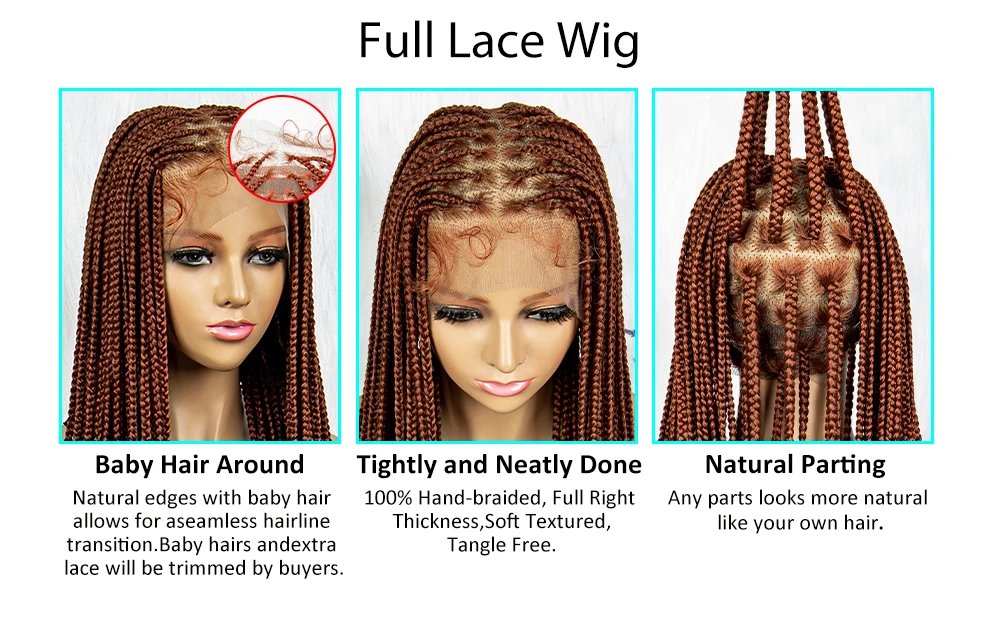 Synthetic Transparent HD Full Lace Braided Wigs For Black Women Crochet Braid Braiding Hair Knotless Box Cornrow&nbsp;Braids Wigs