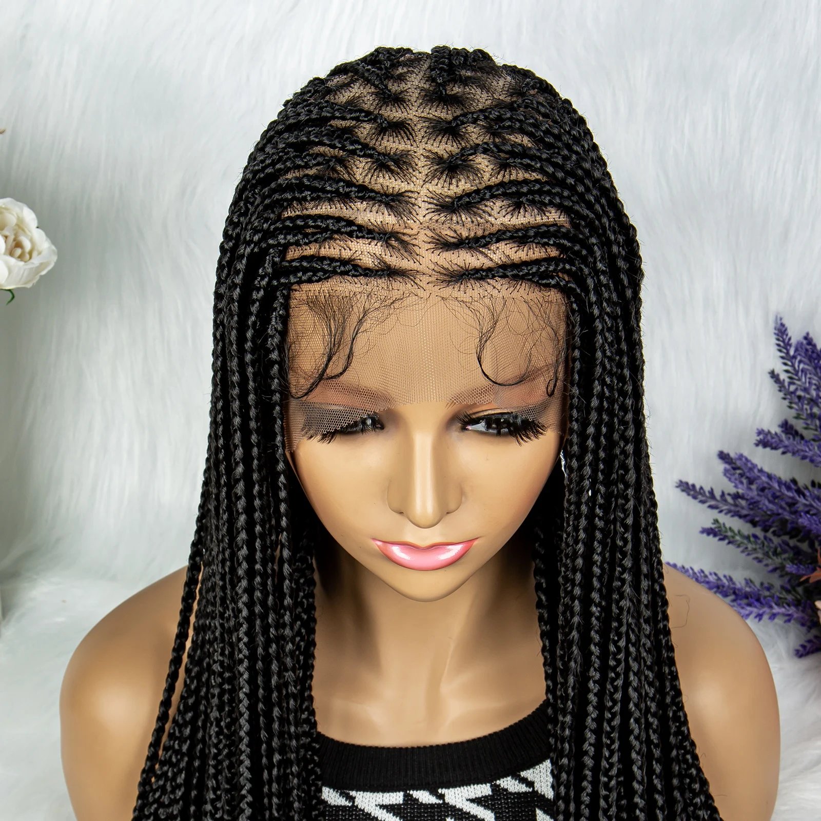 Synthetic Transparent HD Full Lace Braided Wigs For Black Women Crochet Braid Braiding Hair Knotless Box Cornrow&nbsp;Braids Wigs