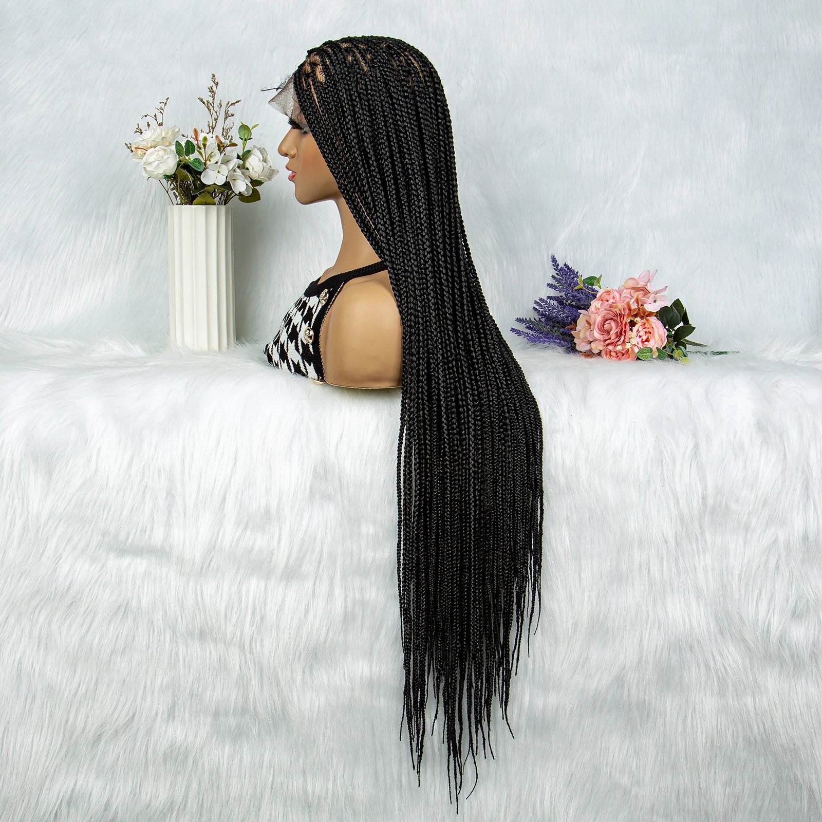 Synthetic Transparent HD Full Lace Braided Wigs For Black Women Crochet Braid Braiding Hair Knotless Box Cornrow&nbsp;Braids Wigs