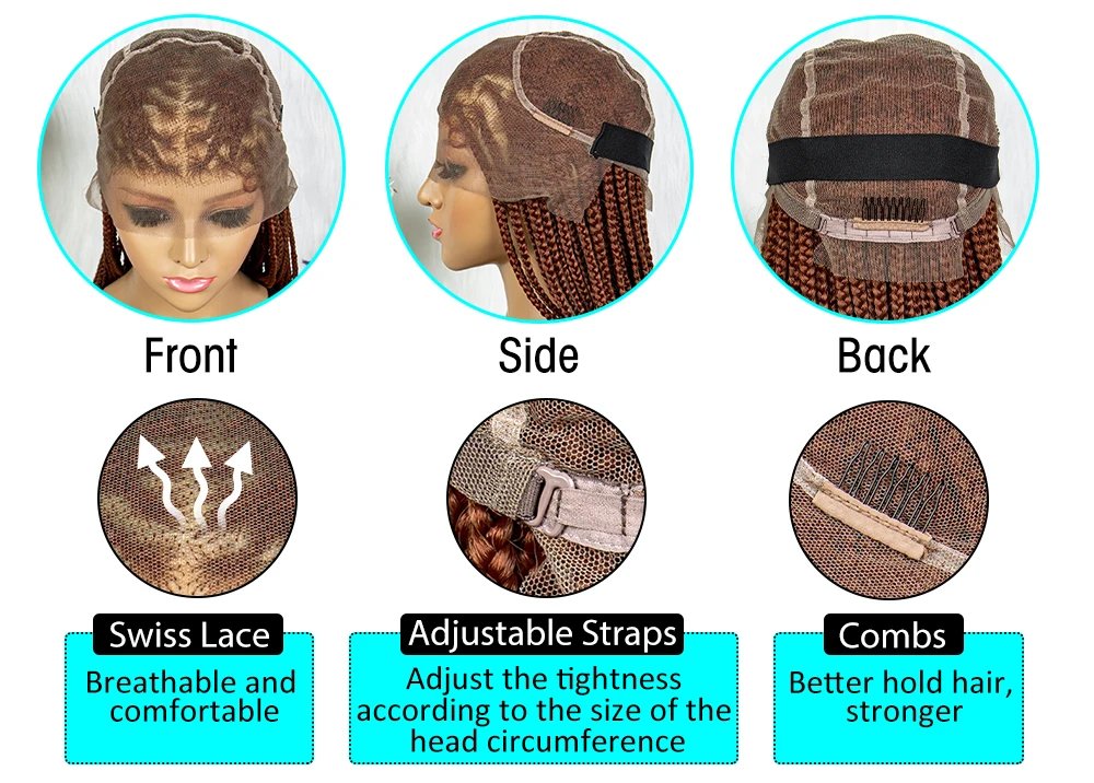 Synthetic Transparent HD Full Lace Braided Wigs For Black Women Crochet Braid Braiding Hair Knotless Box Cornrow&nbsp;Braids Wigs