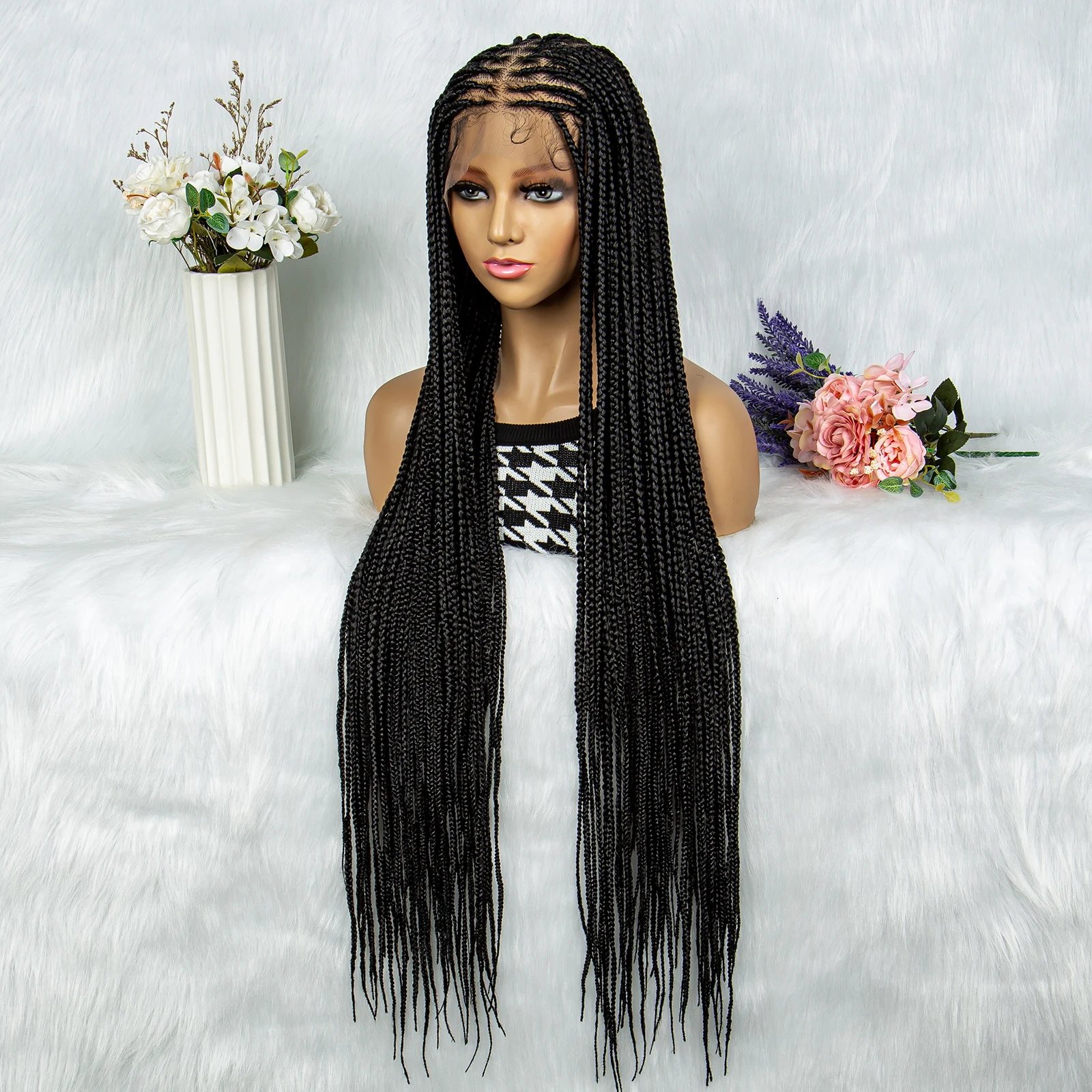 Synthetic Transparent HD Full Lace Braided Wigs For Black Women Crochet Braid Braiding Hair Knotless Box Cornrow&nbsp;Braids Wigs