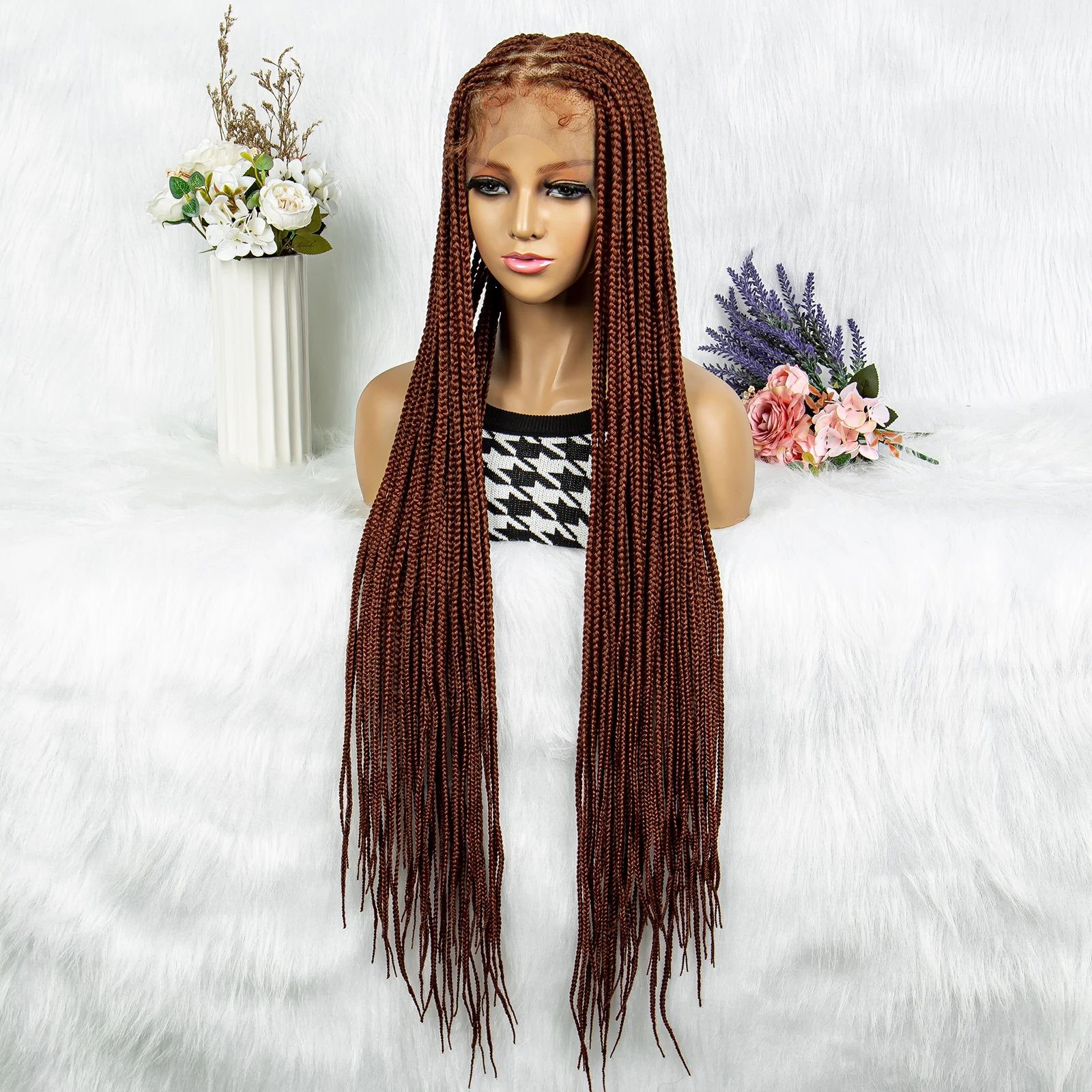 Synthetic Transparent HD Full Lace Braided Wigs For Black Women Crochet Braid Braiding Hair Knotless Box Cornrow&nbsp;Braids Wigs