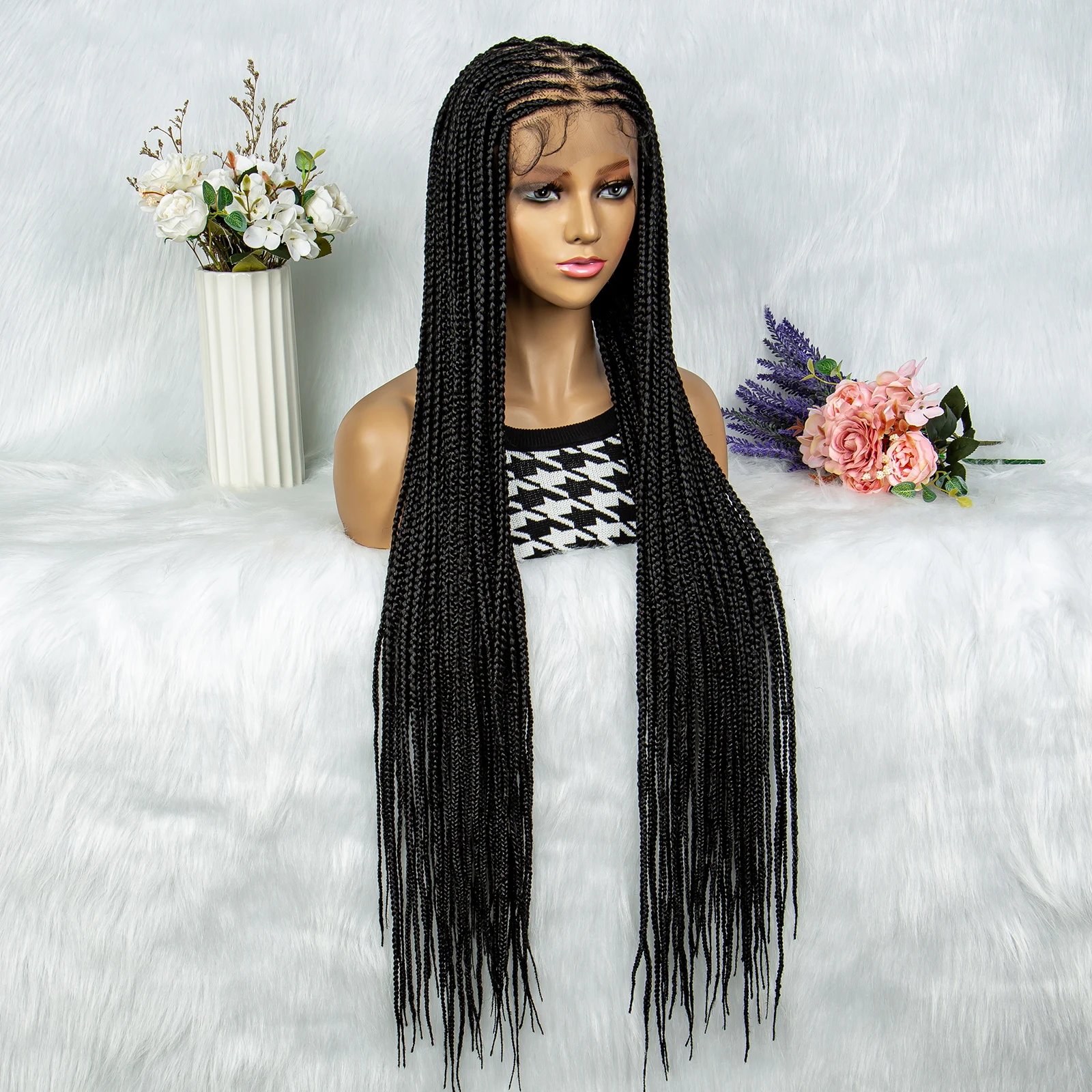 Synthetic Transparent HD Full Lace Braided Wigs For Black Women Crochet Braid Braiding Hair Knotless Box Cornrow&nbsp;Braids Wigs