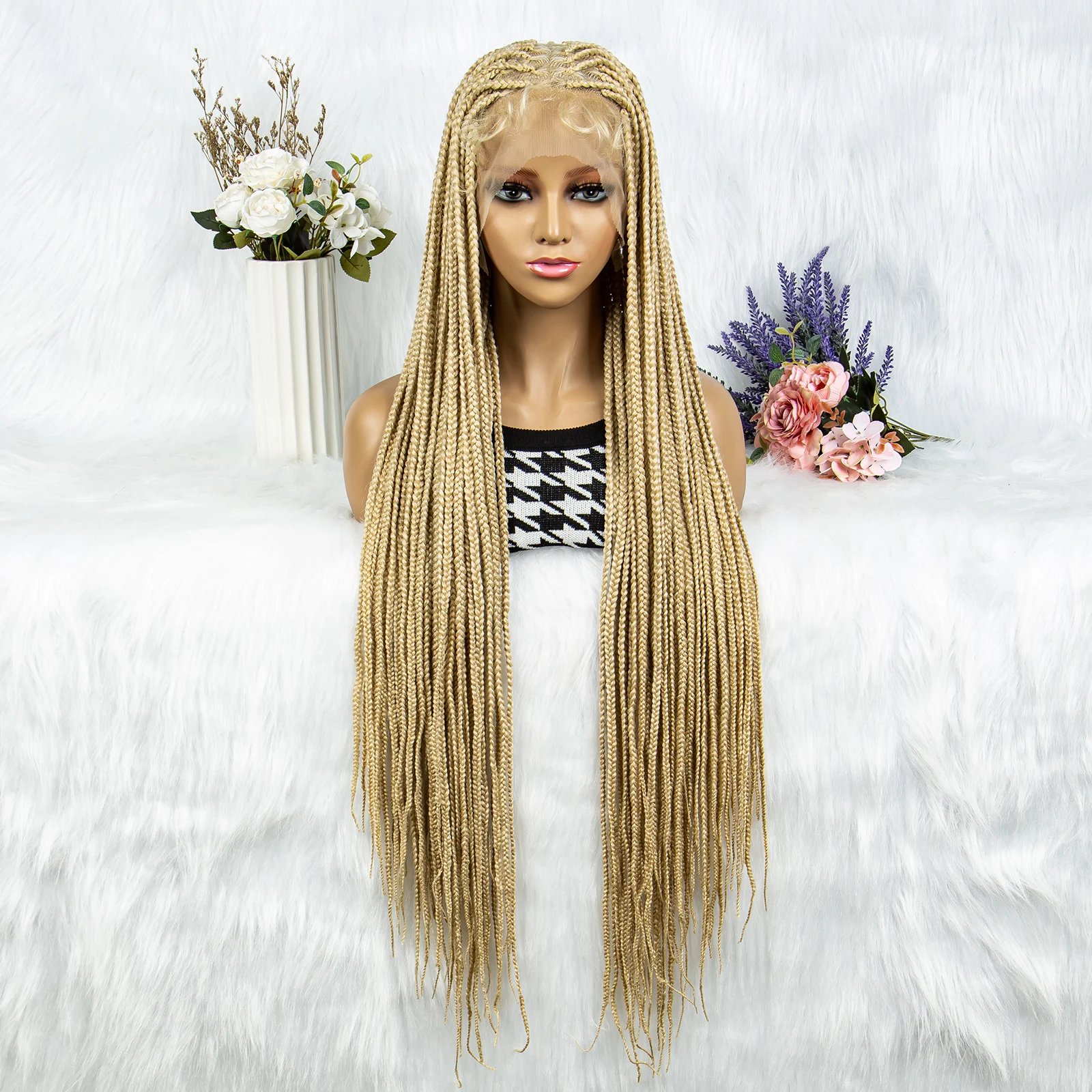 Synthetic Transparent HD Full Lace Braided Wigs For Black Women Crochet Braid Braiding Hair Knotless Box Cornrow&nbsp;Braids Wigs