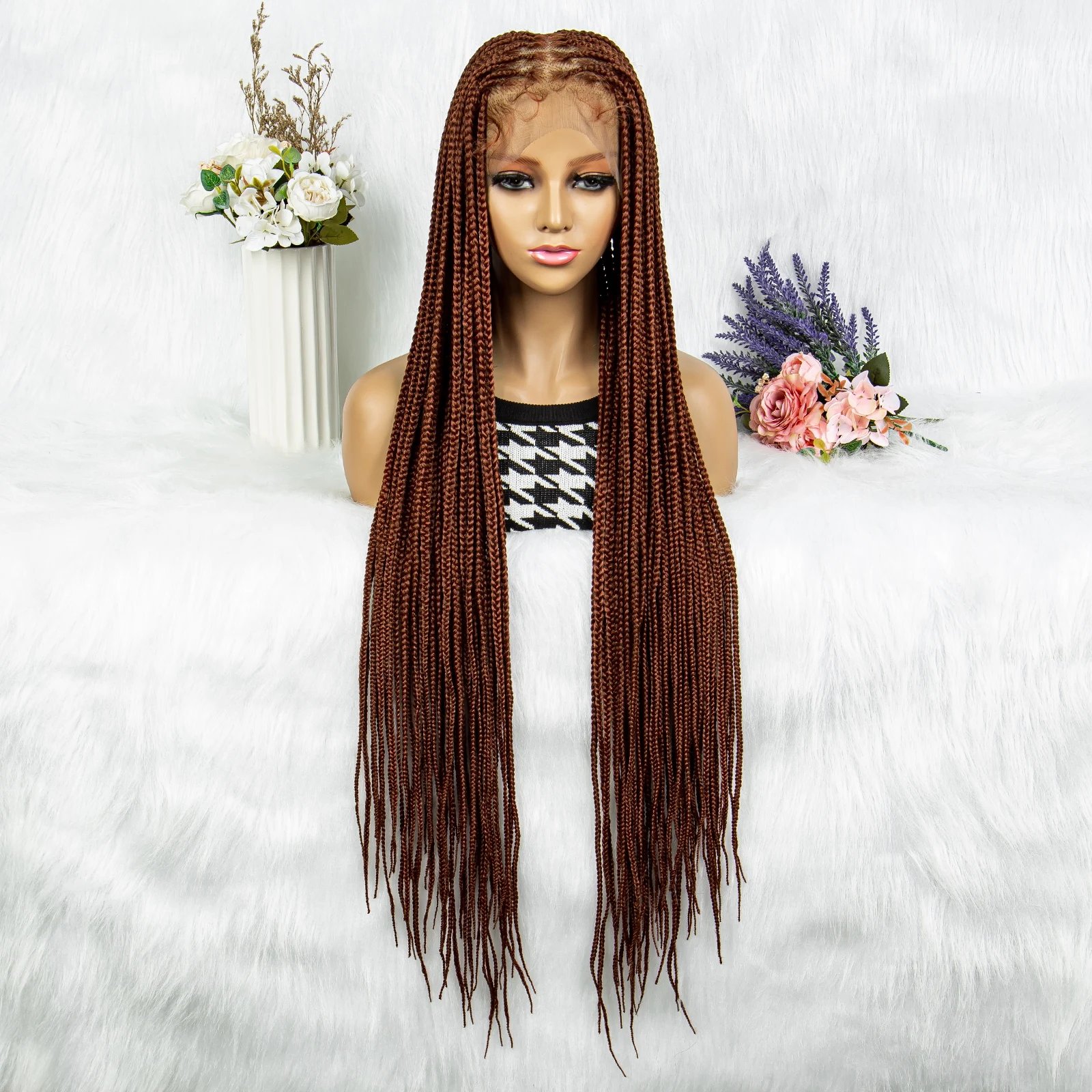 Synthetic Transparent HD Full Lace Braided Wigs For Black Women Crochet Braid Braiding Hair Knotless Box Cornrow&nbsp;Braids Wigs
