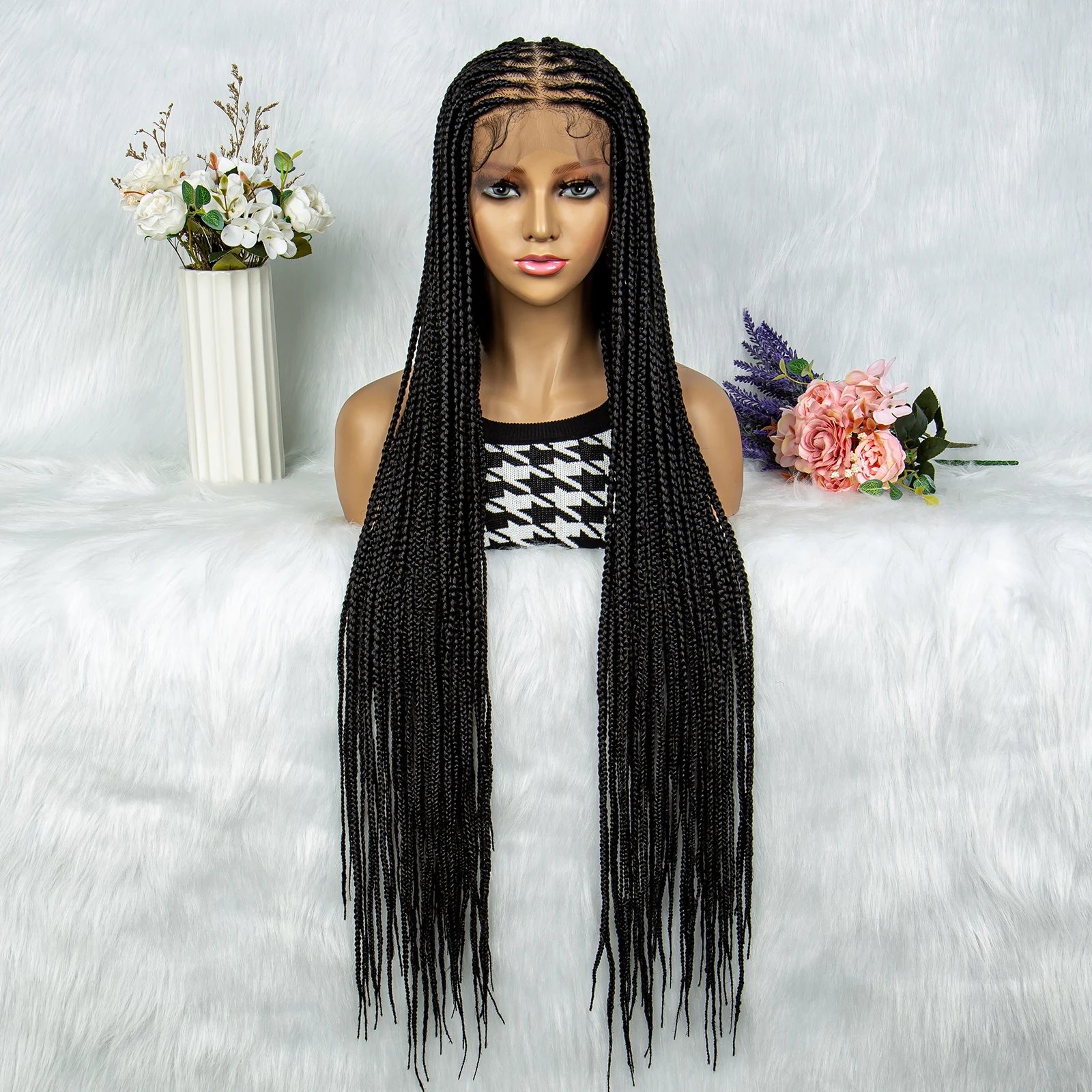Synthetic Transparent HD Full Lace Braided Wigs For Black Women Crochet Braid Braiding Hair Knotless Box Cornrow&nbsp;Braids Wigs