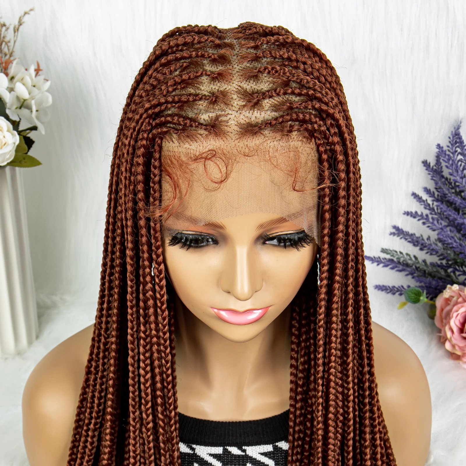 Synthetic Transparent HD Full Lace Braided Wigs For Black Women Crochet Braid Braiding Hair Knotless Box Cornrow&nbsp;Braids Wigs
