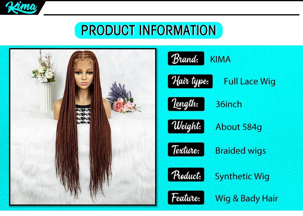 Synthetic Transparent HD Full Lace Braided Wigs For Black Women Crochet Braid Braiding Hair Knotless Box Cornrow&nbsp;Braids Wigs