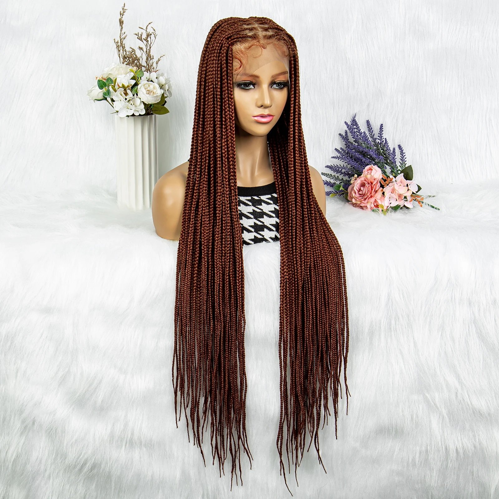 Synthetic Transparent HD Full Lace Braided Wigs For Black Women Crochet Braid Braiding Hair Knotless Box Cornrow&nbsp;Braids Wigs