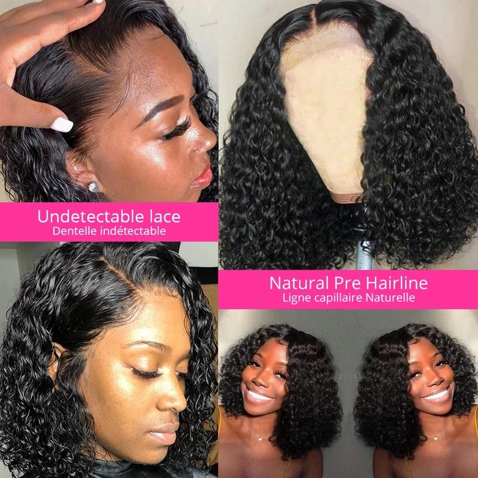 Brazilian Deep Curly Bob Wigs Nature Black Sleek Brazilian Water Wave Lace Front Part P4/27 And Red 99J T Lace Remy Hair Wigs
