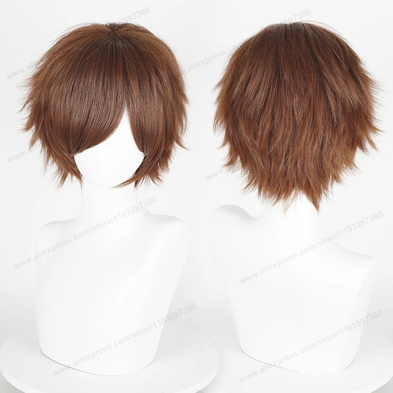Anime 30cm Short Straight Cosplay Wig Black White Green Brown Purple Blue Gray Red Gold Man Women Heat Resistant Synthetic Hair