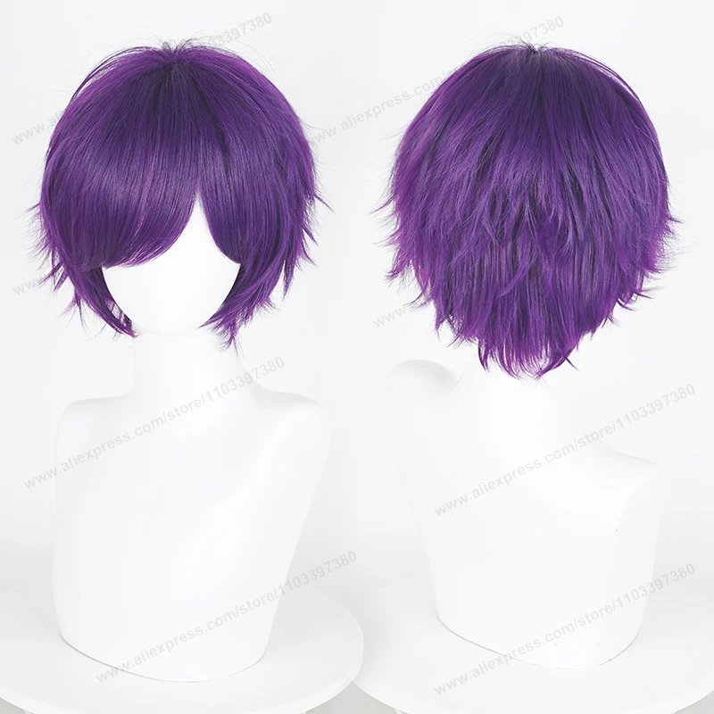 Anime 30cm Short Straight Cosplay Wig Black White Green Brown Purple Blue Gray Red Gold Man Women Heat Resistant Synthetic Hair