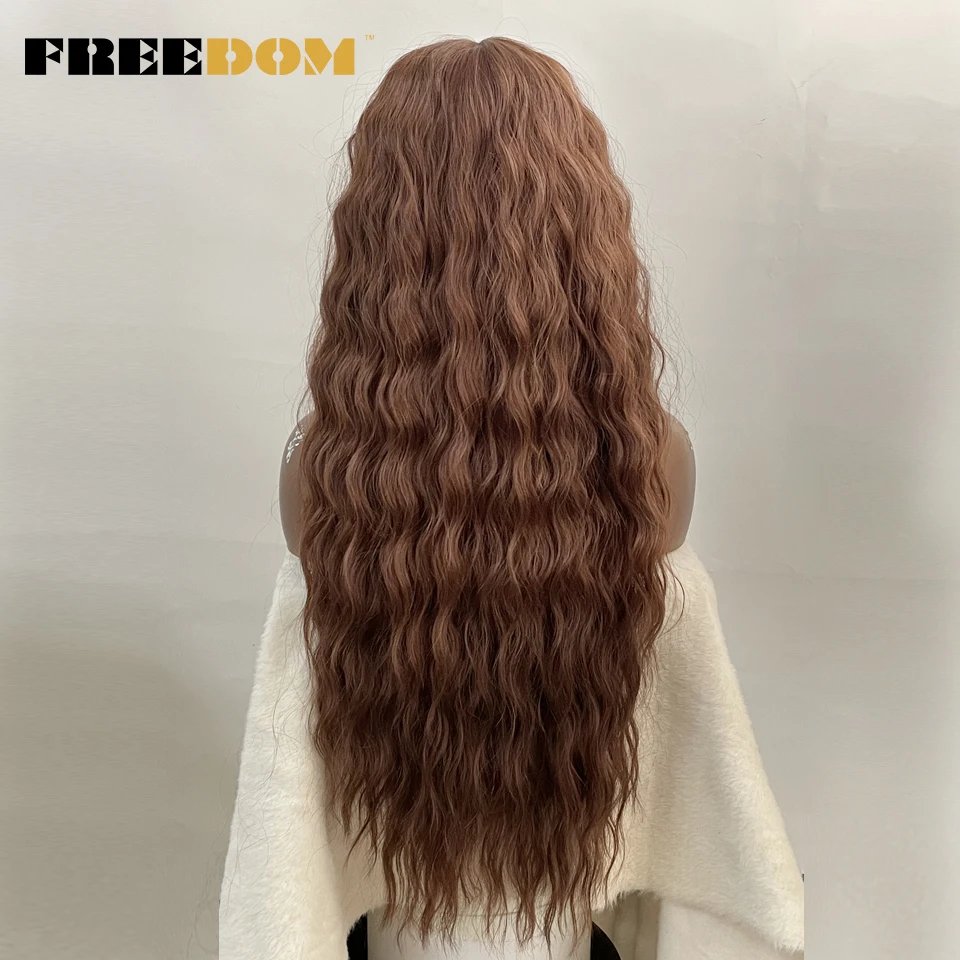 FREEDOM Synthetic Lace Wig Long Deep Wavy Ombre Blonde Ginger Lace Wigs For Black Women Heat Resistant Cosplay Wigs