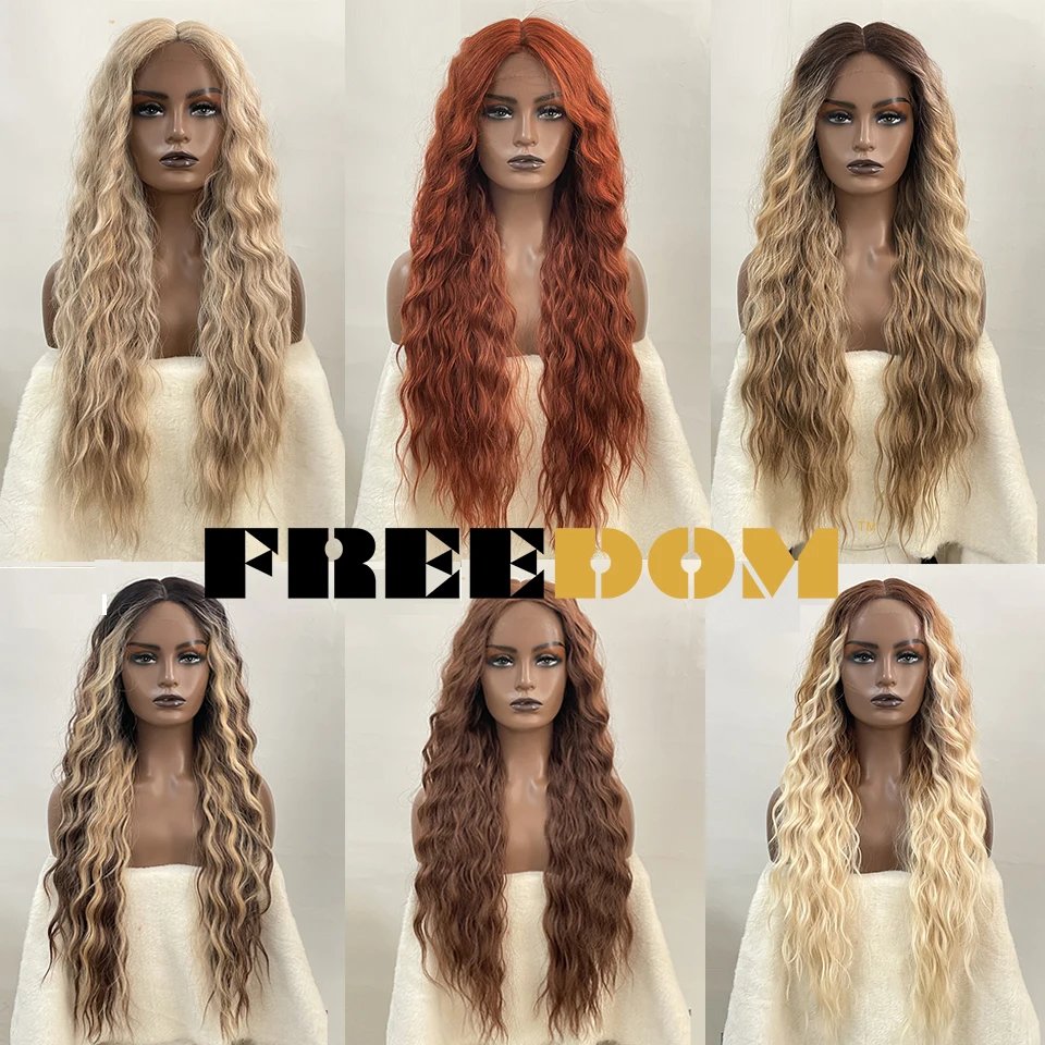 FREEDOM Synthetic Lace Wig Long Deep Wavy Ombre Blonde Ginger Lace Wigs For Black Women Heat Resistant Cosplay Wigs FREEDOM Synthetic Lace Wig Long Deep Wavy Ombre Blonde Ginger Lace Wigs For Black Women Heat Resistant Cosplay Wigs