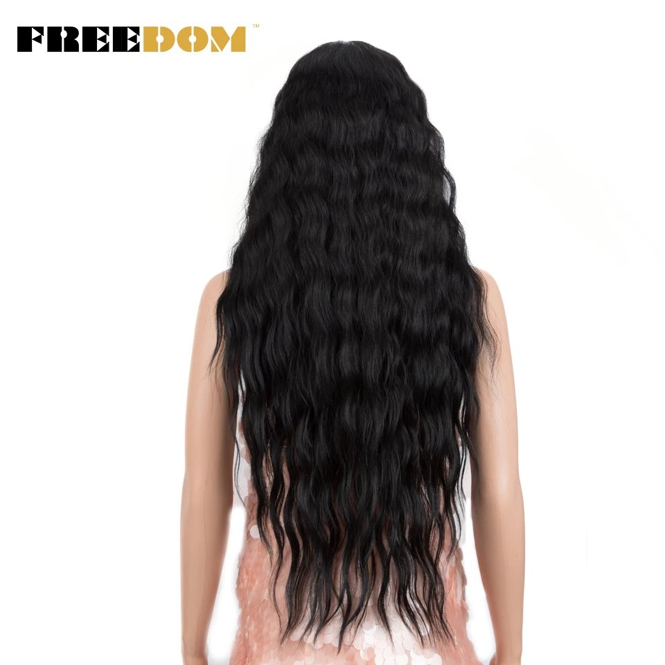 FREEDOM Synthetic Lace Wig Long Deep Wavy Ombre Blonde Ginger Lace Wigs For Black Women Heat Resistant Cosplay Wigs