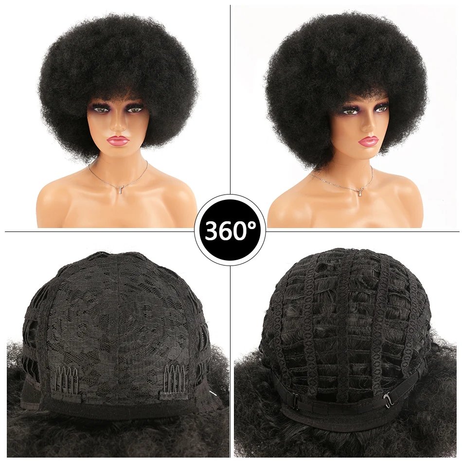 Synthetic Afro Kinky Curly Wig With Bangs Big 70s Soft Afro Wig For Black Women Machine Made Cosplay Wig Natural Brown Black Synthetic Afro Kinky Curly Wig With Bangs Big 70s Soft Afro Wig For Black Women Machine Made Cosplay Wig Natural Brown Black