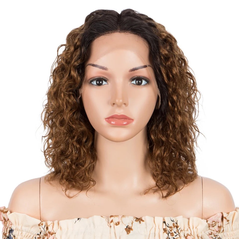 Sleek Curly Human Hair Wig For Women Brown Highlights Lace Wig Remy Brazilian Hair Wigs 13X1 Water Wave Woman  T Part Lace Wigs