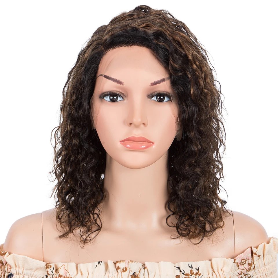 Sleek Curly Human Hair Wig For Women Brown Highlights Lace Wig Remy Brazilian Hair Wigs 13X1 Water Wave Woman  T Part Lace Wigs