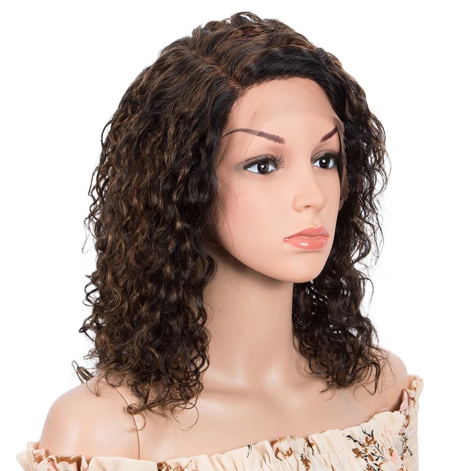 Sleek Curly Human Hair Wig For Women Brown Highlights Lace Wig Remy Brazilian Hair Wigs 13X1 Water Wave Woman  T Part Lace Wigs
