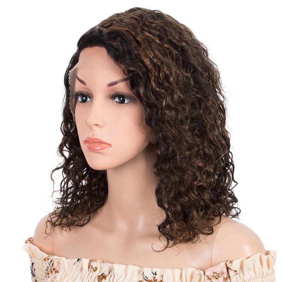 Sleek Curly Human Hair Wig For Women Brown Highlights Lace Wig Remy Brazilian Hair Wigs 13X1 Water Wave Woman  T Part Lace Wigs