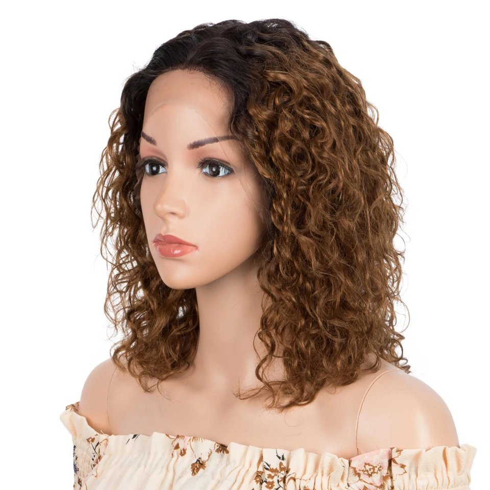 Sleek Curly Human Hair Wig For Women Brown Highlights Lace Wig Remy Brazilian Hair Wigs 13X1 Water Wave Woman  T Part Lace Wigs