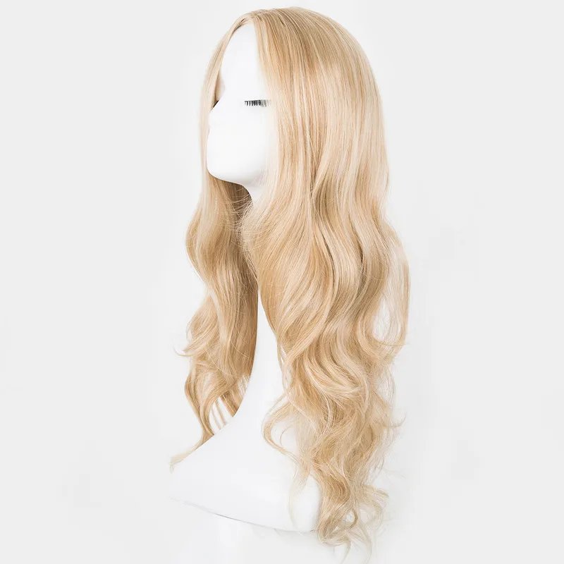 Cosplay Wig Fei-Show Synthetic Long Curly Middle Part Line Blonde Women Hair Costume Carnival Halloween Party Salon Hairpiece