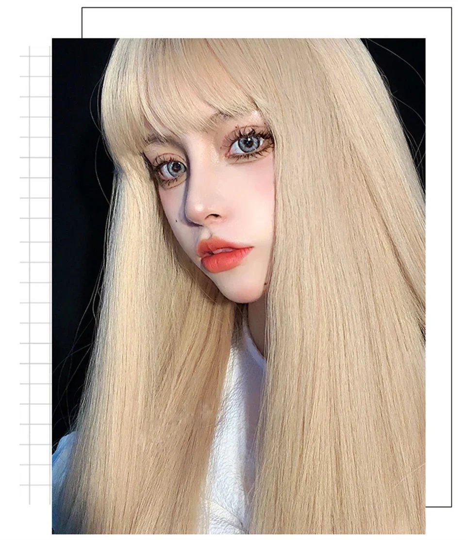 XIYUE Long Natural Wavy Platinum Blonde Wigs With Bangs Cosplay Party Lolita Synthetic Wigs for Women Heat Resistant Fiber