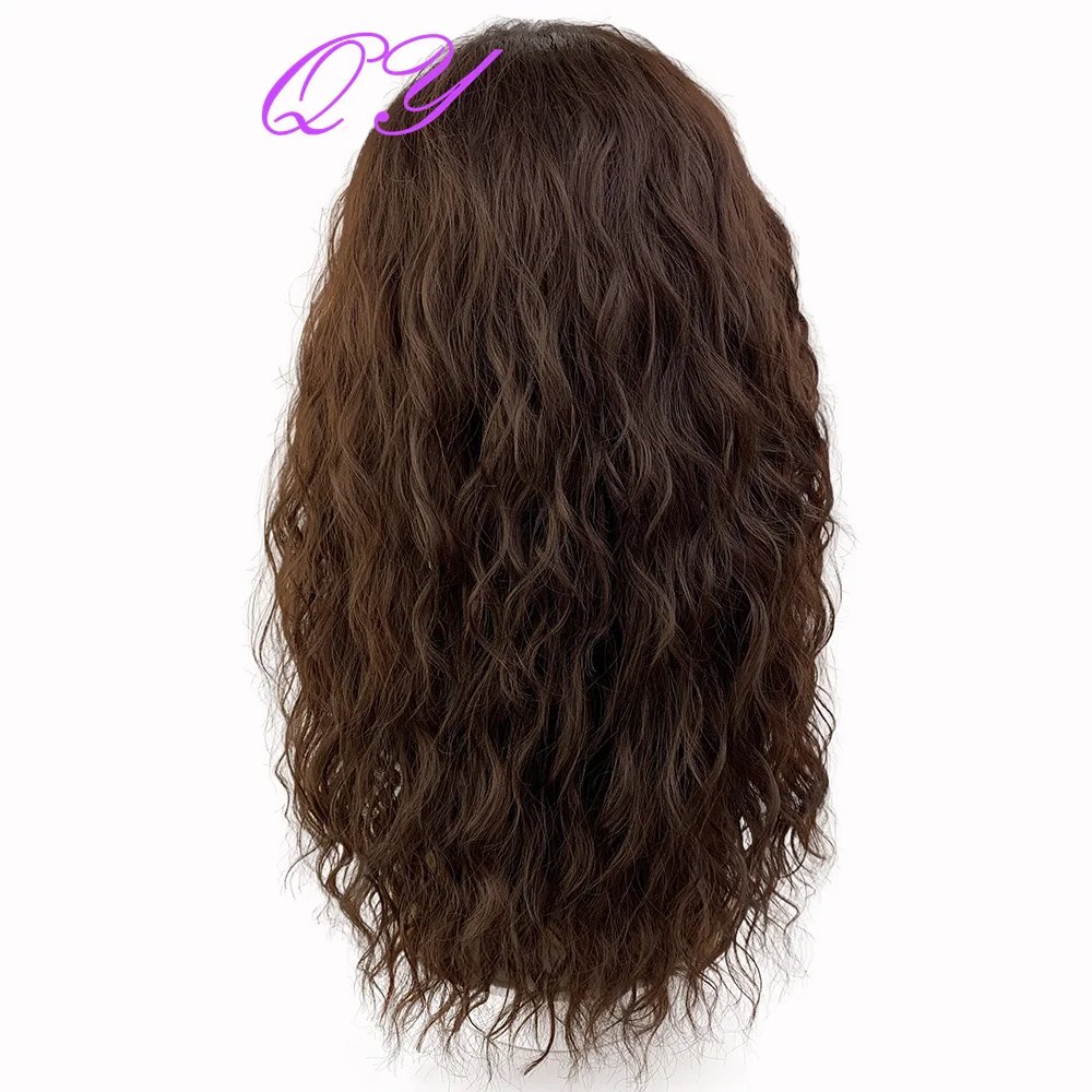 Synthetic Men's Wig Long Brown Natural Curly Rock Man Wig With Bangs Party Or Cosplay Adjustable Water Wave Male Hair Wig