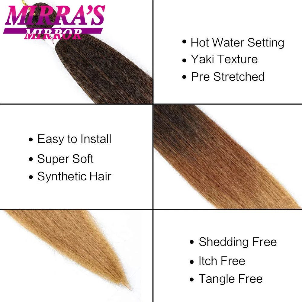 30inch Jumbo Braids Hair Extensions Braiding Hair Pre Stretched Ombre Synthetic Braid YAKI Texture 1/2/4/6/8 Pcs Mirra's Mirror