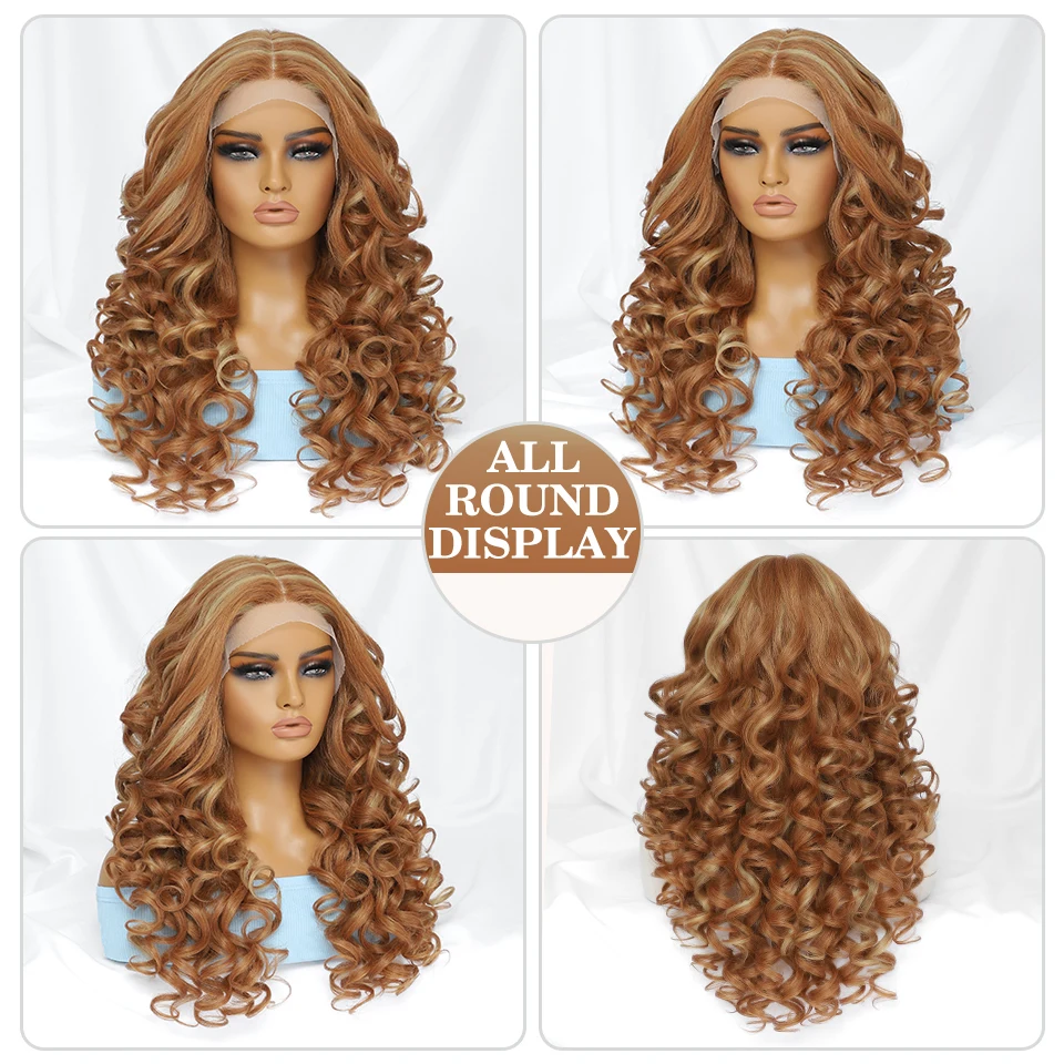 Black Brown Curly Wig Synthetic Lace Front Wigs For Women Blonde Orange Female Lace Wig 13X4.5X1 Cosplay Hair Daily Use Black Brown Curly Wig Synthetic Lace Front Wigs For Women Blonde Orange Female Lace Wig 13X4.5X1 Cosplay Hair Daily Use