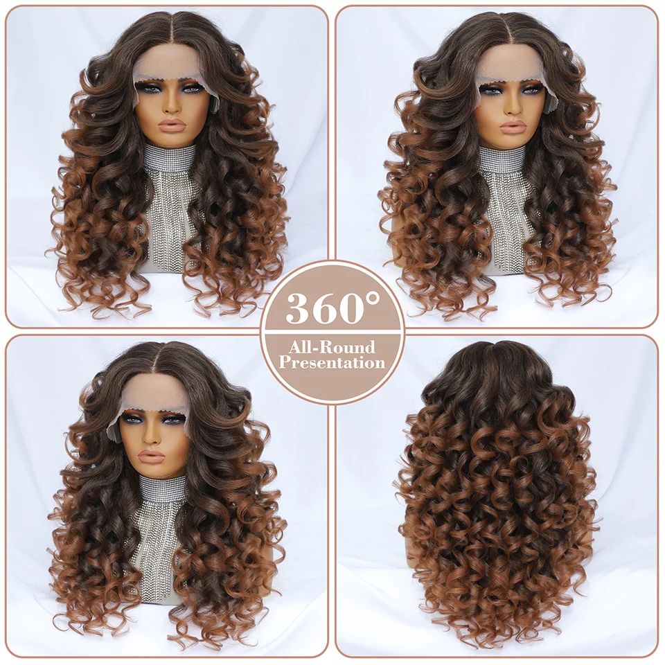 Black Brown Curly Wig Synthetic Lace Front Wigs For Women Blonde Orange Female Lace Wig 13X4.5X1 Cosplay Hair Daily Use Black Brown Curly Wig Synthetic Lace Front Wigs For Women Blonde Orange Female Lace Wig 13X4.5X1 Cosplay Hair Daily Use