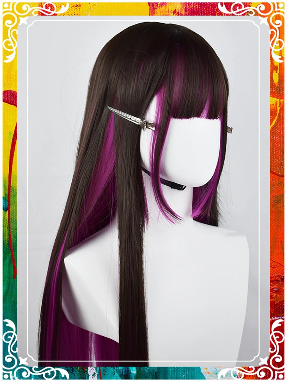 LM Black And Rose Straight Hair Wig Synthetic Long Wavy Wigs with Bangs for Women Cosplay Natural High Temperature Fiber