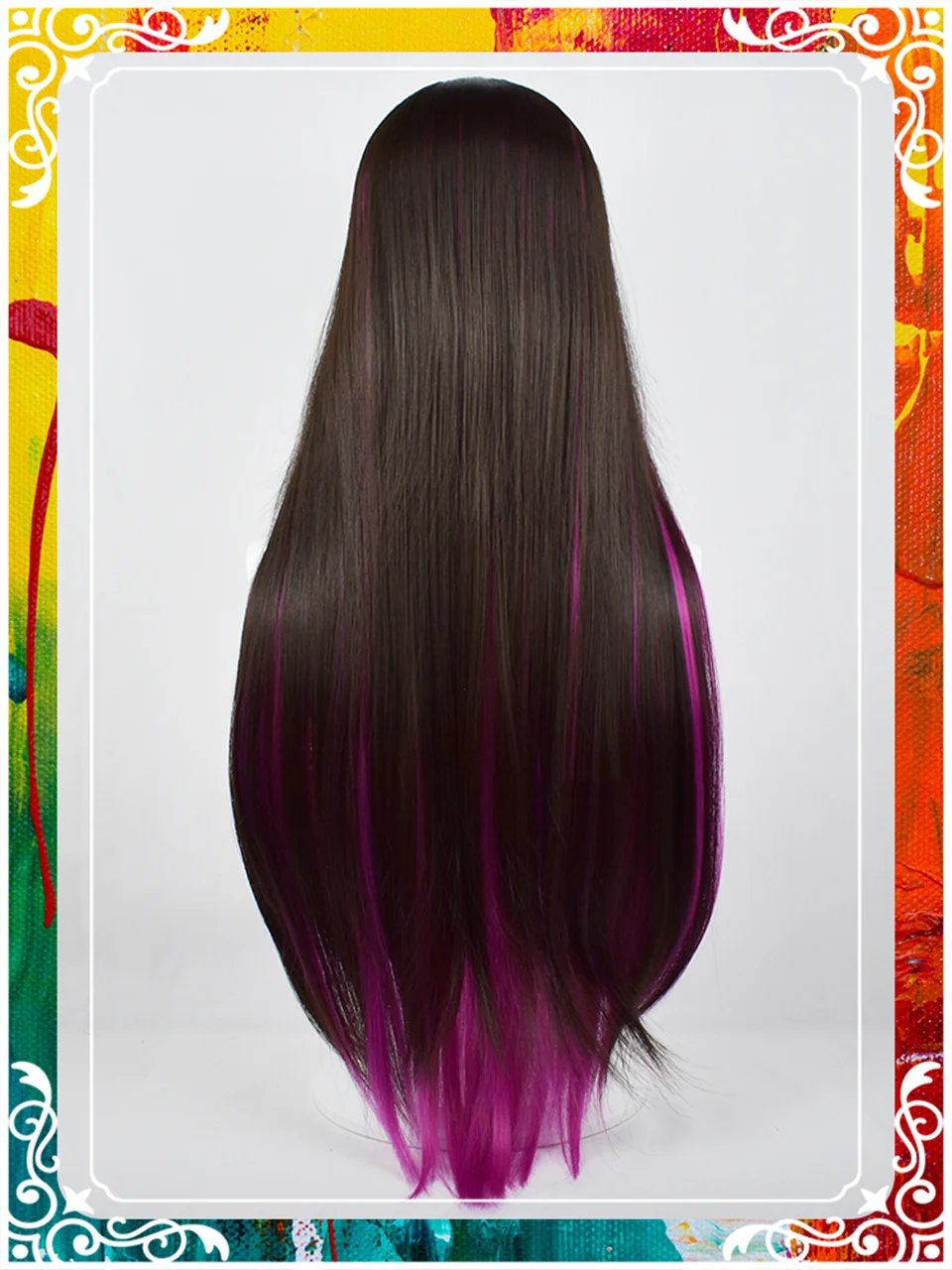 LM Black And Rose Straight Hair Wig Synthetic Long Wavy Wigs with Bangs for Women Cosplay Natural High Temperature Fiber