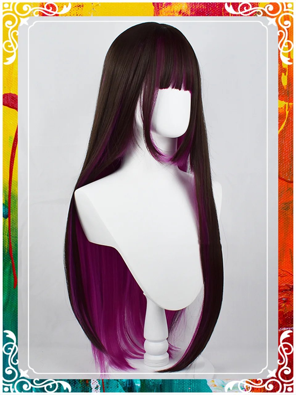 LM Black And Rose Straight Hair Wig Synthetic Long Wavy Wigs with Bangs for Women Cosplay Natural High Temperature Fiber