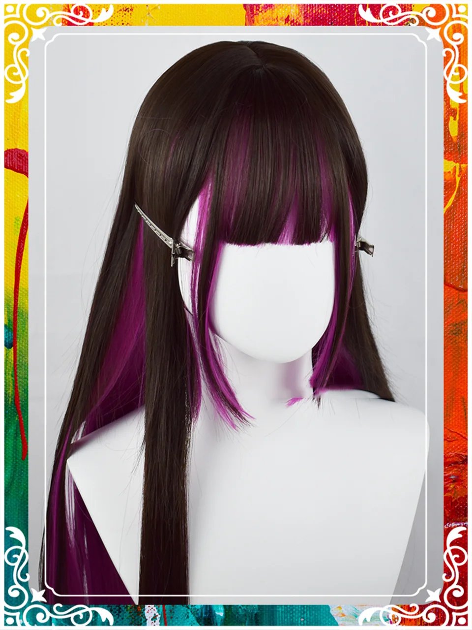 LM Black And Rose Straight Hair Wig Synthetic Long Wavy Wigs with Bangs for Women Cosplay Natural High Temperature Fiber