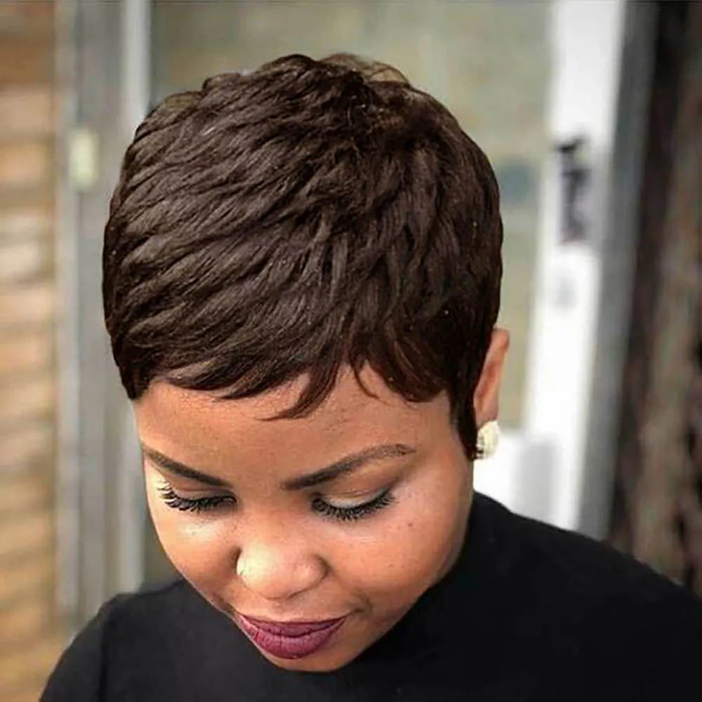 BeiSDWig Heat Resistant Synthetic Wigs for Black Women Short Pixie Cut Hair Wigs for Women Black Red Burgundy Brown Wig 4 Colors