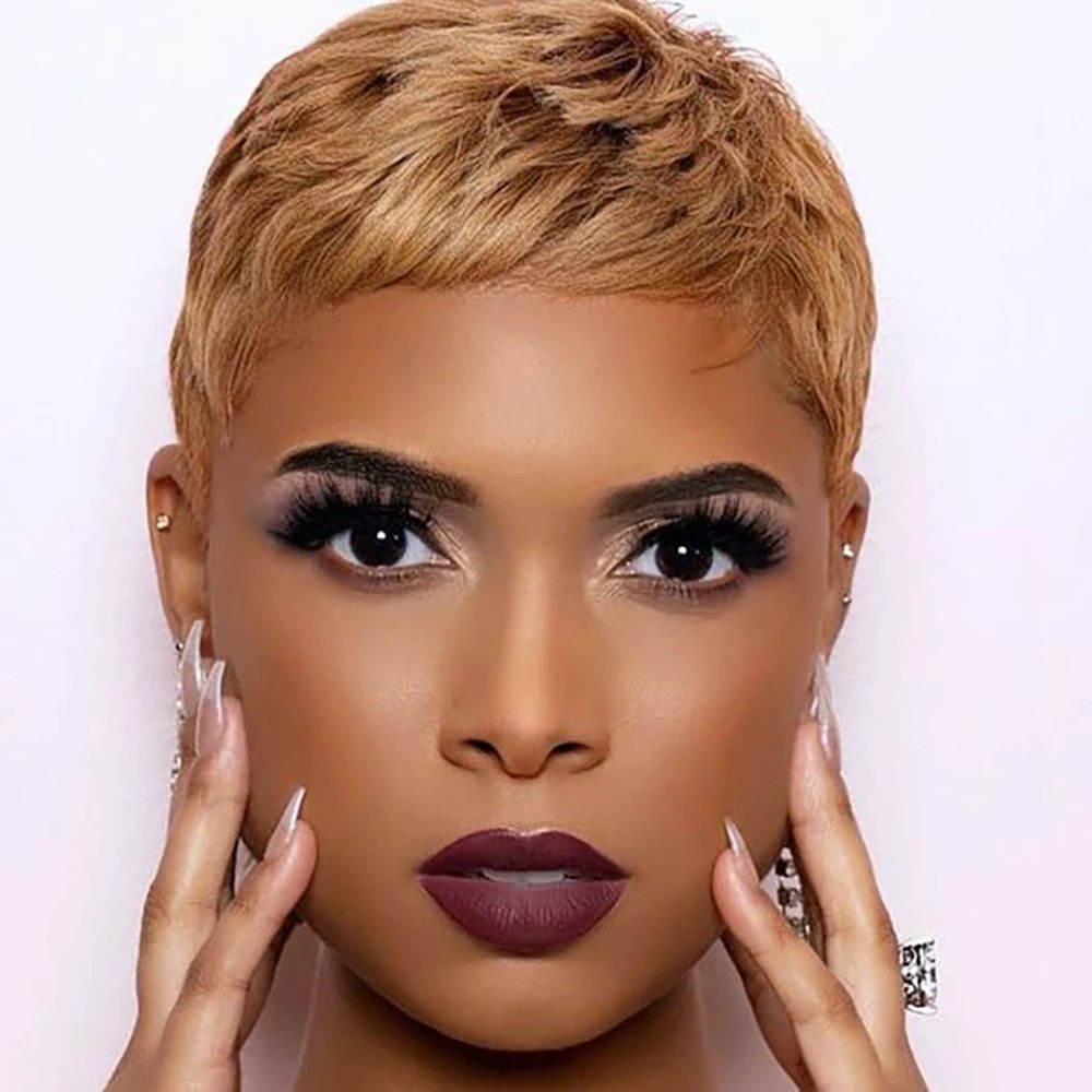 BeiSDWig Heat Resistant Synthetic Wigs for Black Women Short Pixie Cut Hair Wigs for Women Black Red Burgundy Brown Wig 4 Colors