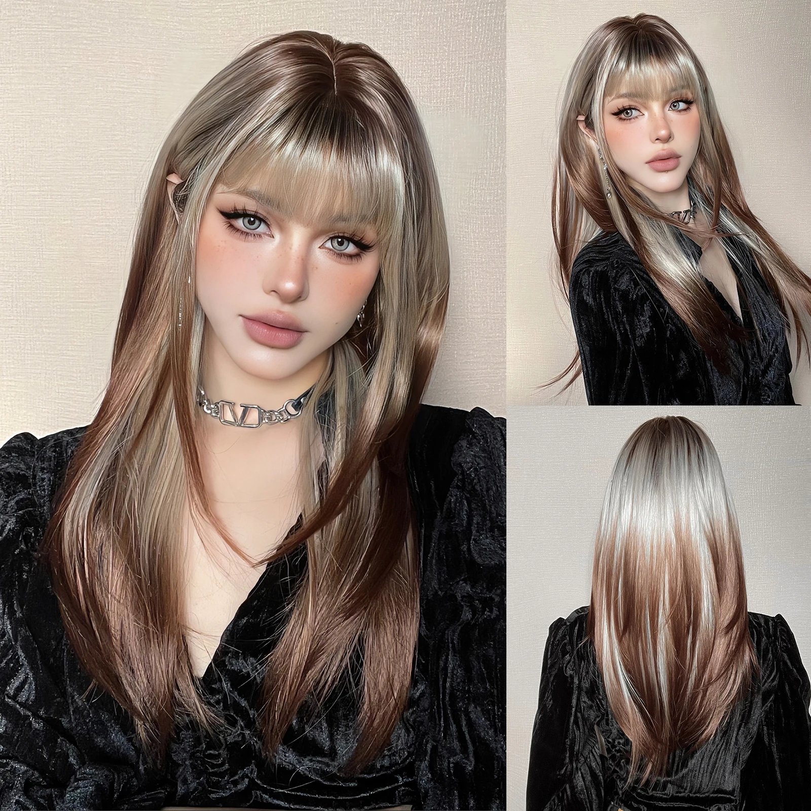 Light Blonde Golden Hair Long Silky Straight Synthetic Wig for Women Blonde Natural Hairs Wig Daily Lolita Heat Resistant Wigs