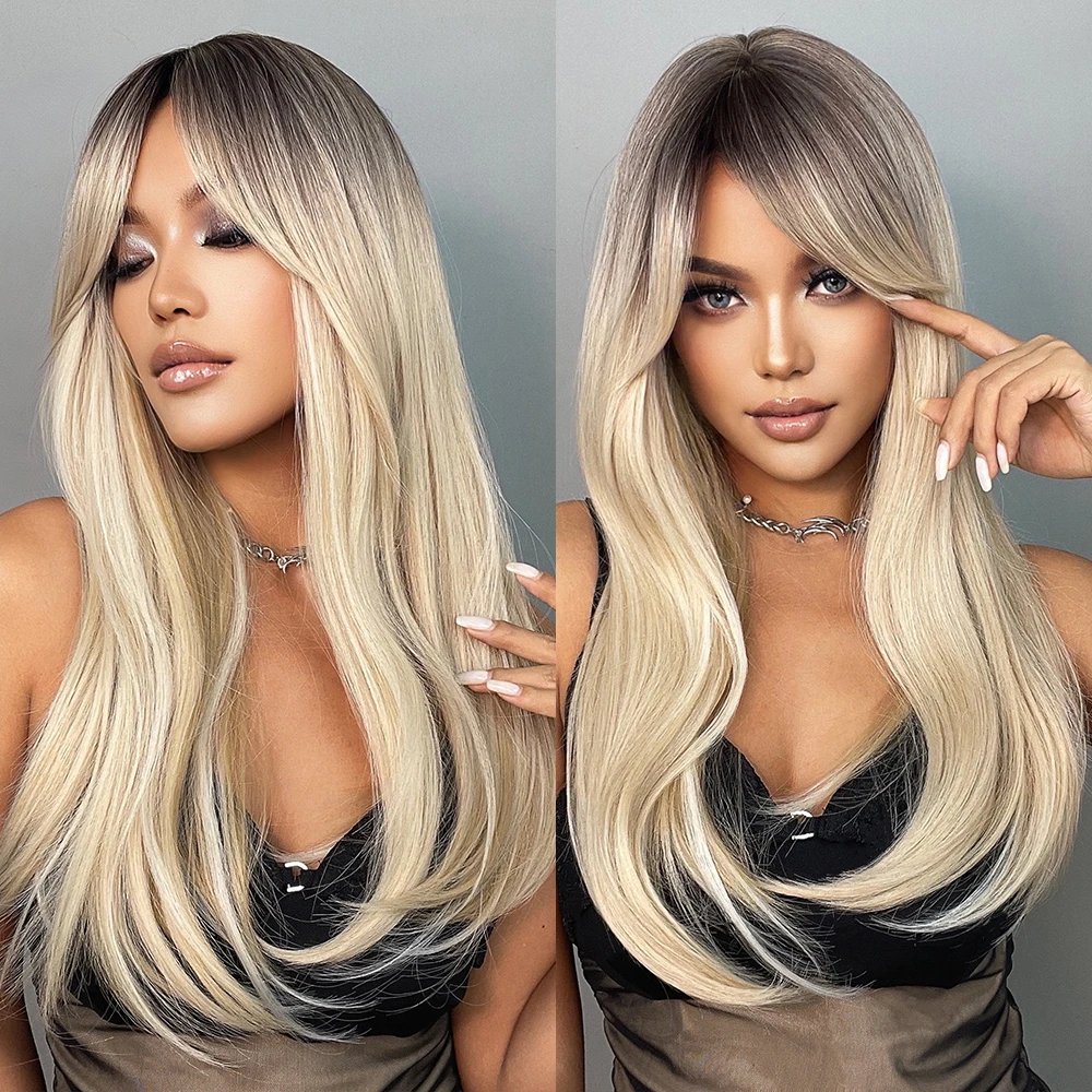 Light Blonde Golden Hair Long Silky Straight Synthetic Wig for Women Blonde Natural Hairs Wig Daily Lolita Heat Resistant Wigs