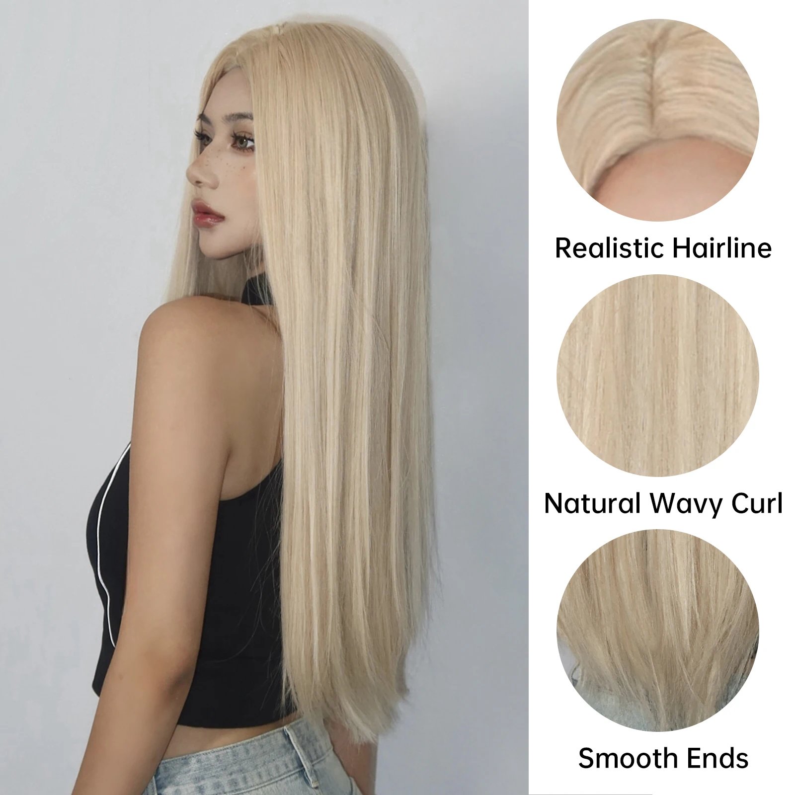 Light Blonde Golden Hair Long Silky Straight Synthetic Wig for Women Blonde Natural Hairs Wig Daily Lolita Heat Resistant Wigs